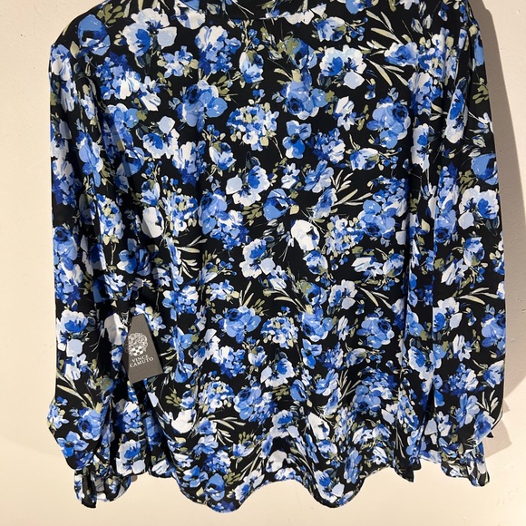 Vince Camuto women’s 1x Blue and Black Floral Blouse nwt cottagecore office top - Picture 10 of 13